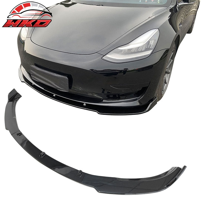 Wholesale 17-23 Tesla Model 3 Sedan IKON Style Front Bumper Lip PP Gloss Black - 3PCS