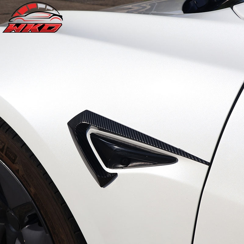 Fits 17-23 Tesla Model 3 Side Fender Camera Vent Cover Trim Carbon Fiber Print