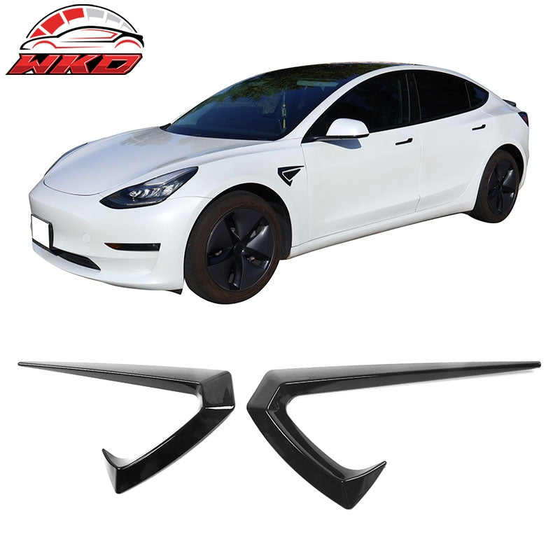 Fits 17-23 Tesla Model 3 Gloss Black Side Fender Camera Vent Cover Decor Trim