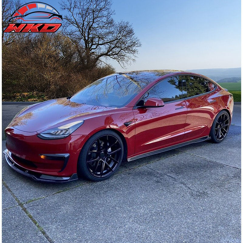 Fits 17-26 Tesla Model 3 Side Skirts Extension Rocker Panel Carbon Fiber Print