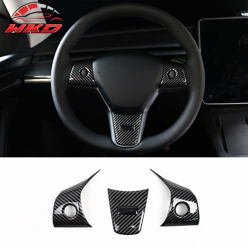 Wholesale 17-23 Tesla Model 3 & 20-25 Y Steering Wheel Cover Trim Carbon Fiber Print - Wikond Auto