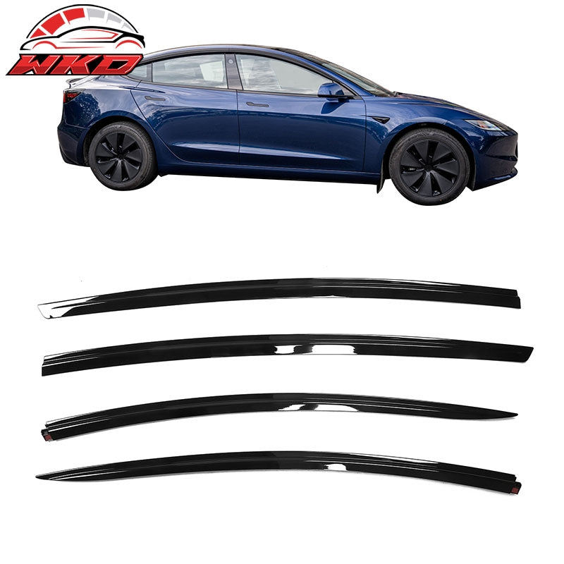 Wholesale 17-26 Tesla Model 3 ABS Tape-on Window Visor Sun Rain Guard 4PCS Gloss Black