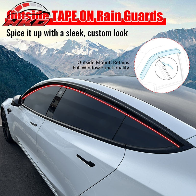 For 17-26 Tesla Model 3 ABS Tape-on Window Visor Sun Rain Guard 4PCS Gloss Black