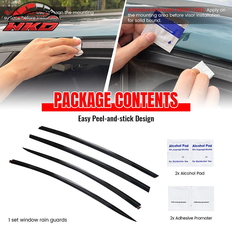 For 17-26 Tesla Model 3 ABS Tape-on Window Visor Sun Rain Guard 4PCS Gloss Black