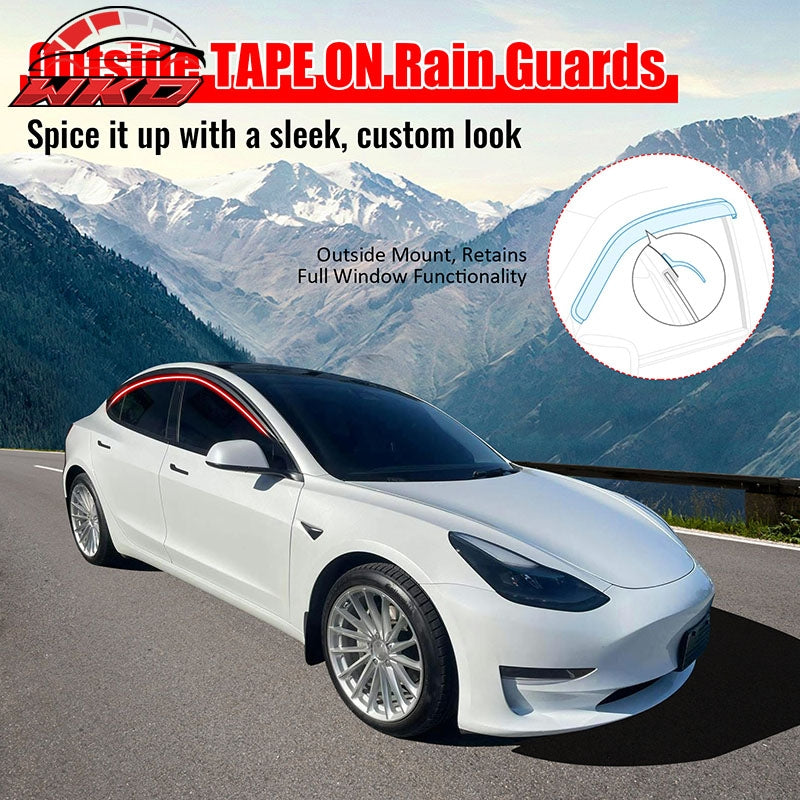 For 17-26 Tesla Model 3 ABS Tape-on Window Visor Sun Rain Guard 4PCS Matte Black