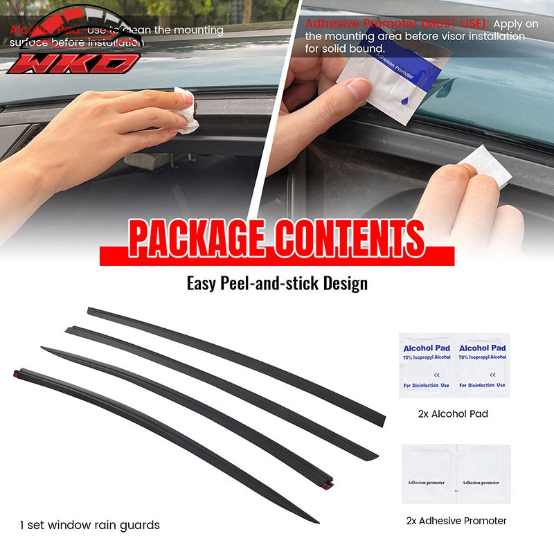 For 17-26 Tesla Model 3 ABS Tape-on Window Visor Sun Rain Guard 4PCS Matte Black