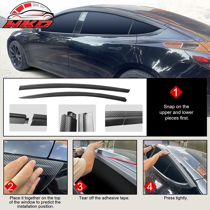 For 17-26 Tesla Model 3 ABS Window Visor Sun Rain Guard Matte Carbon Fiber Print