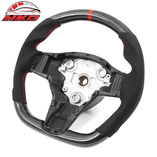 Wholesale 17-25 Tesla Model 3 & Y Steering Wheel CF Alcantara W/ Red Stitch & Stripe