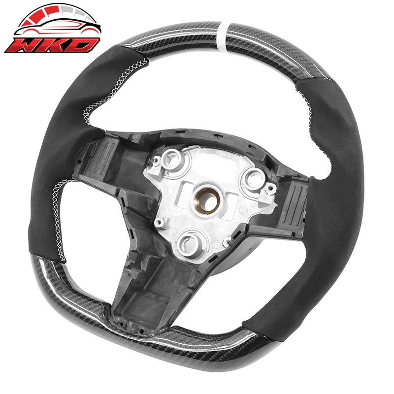 Wholesale 17-25 Tesla Model 3 Y Carbon Fiber Steering Wheel Alcantara W/ White Stitch