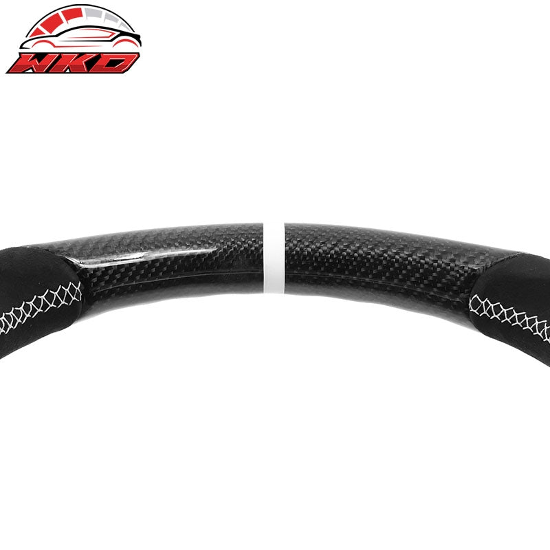 Fits 17-25 Tesla Model 3 Y Carbon Fiber Steering Wheel Alcantara W/ White Stitch