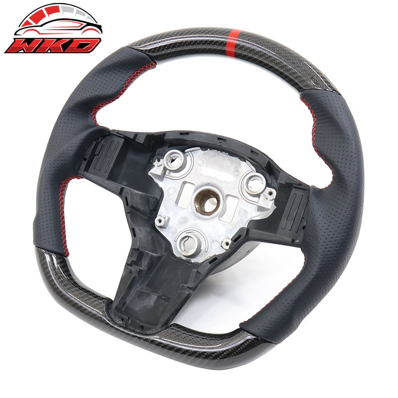Wholesale 17-25 Tesla Model 3 & Y Steering Wheel CF Leather W/ Red Stitch & Stripe