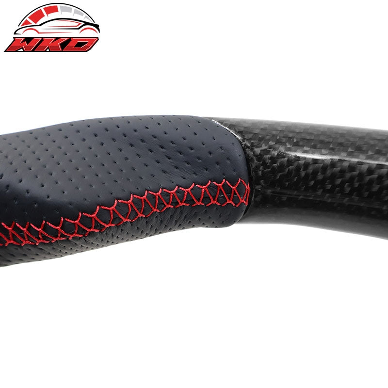 Fits 17-25 Tesla Model 3 & Y Steering Wheel CF Leather W/ Red Stitch & Stripe