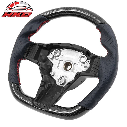 Wholesale 17-25 Tesla Model 3 & Y Steering Wheel Carbon Fiber Leather W/ Red Stitch