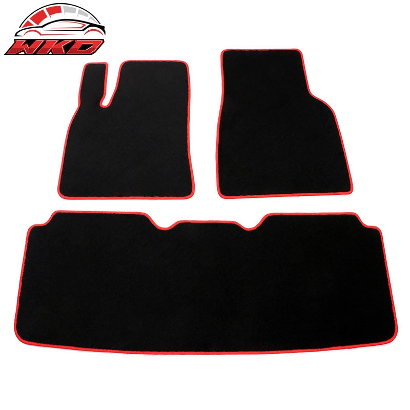 Wholesale 12-20 Tesla Model S Floor Mats Carpet Front Rear Nylon Black W/ Red Border