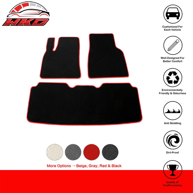 Fits 12-20 Tesla Model S Floor Mats Carpet Front Rear Nylon Black W/ Red Border
