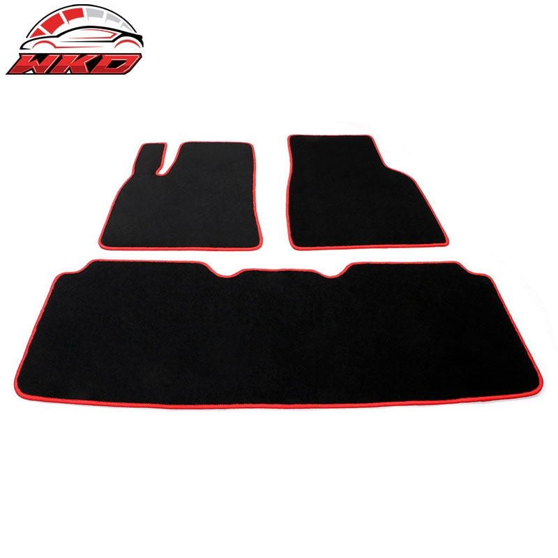 Fits 12-20 Tesla Model S Floor Mats Carpet Front Rear Nylon Black W/ Red Border