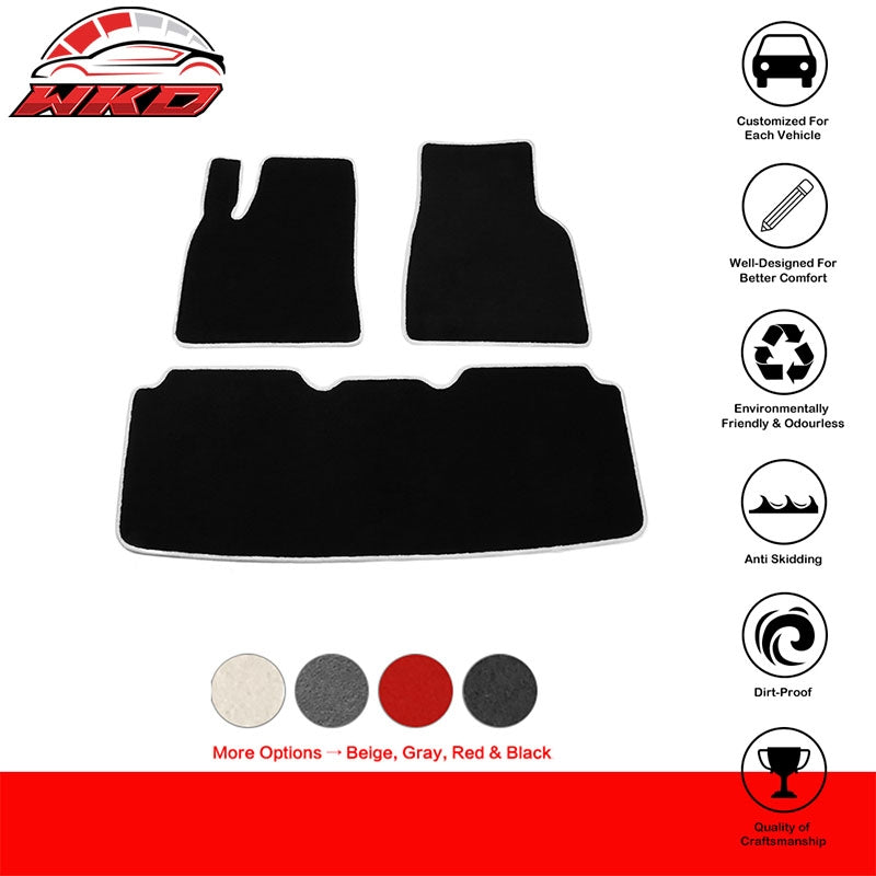 For 12-20 Tesla Model S Floor Mats Carpet Front Rear Nylon Black W/ White Border
