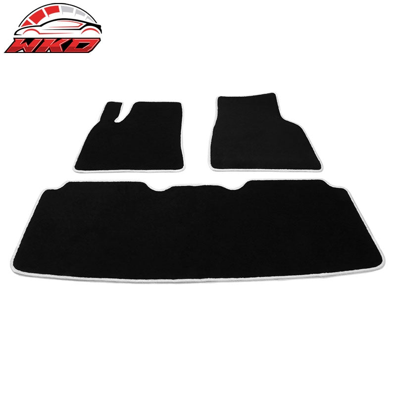 For 12-20 Tesla Model S Floor Mats Carpet Front Rear Nylon Black W/ White Border