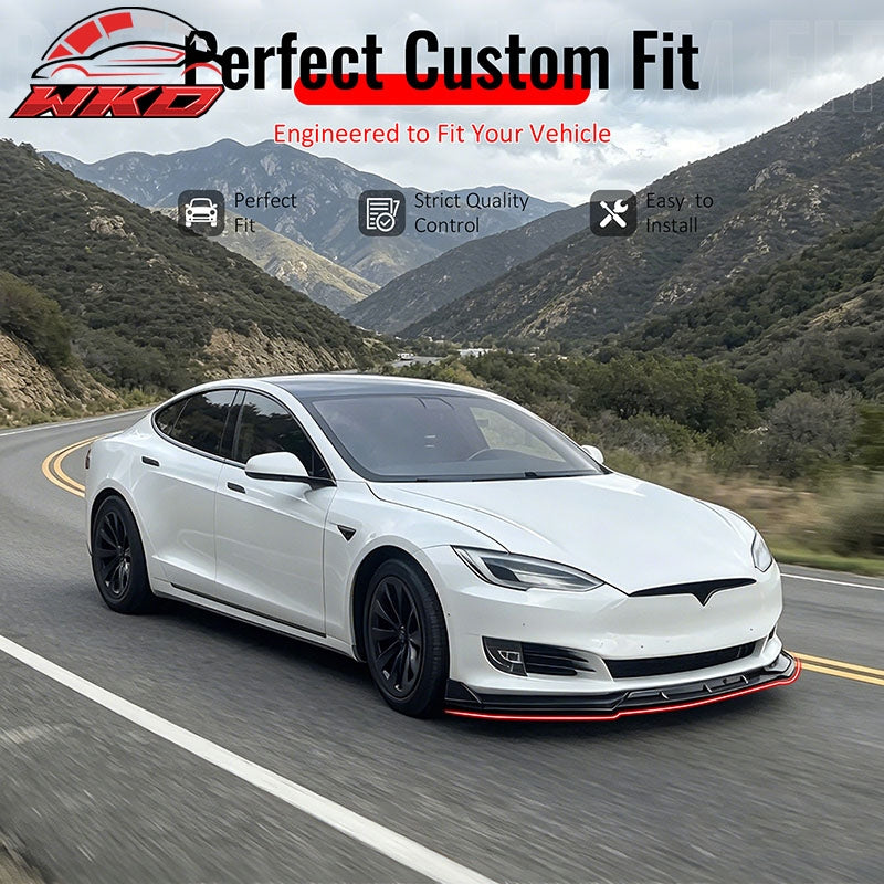 For 16-21 Tesla Model S Front Bumper Lip Splitter Splitter PP Carbon Fiber Print