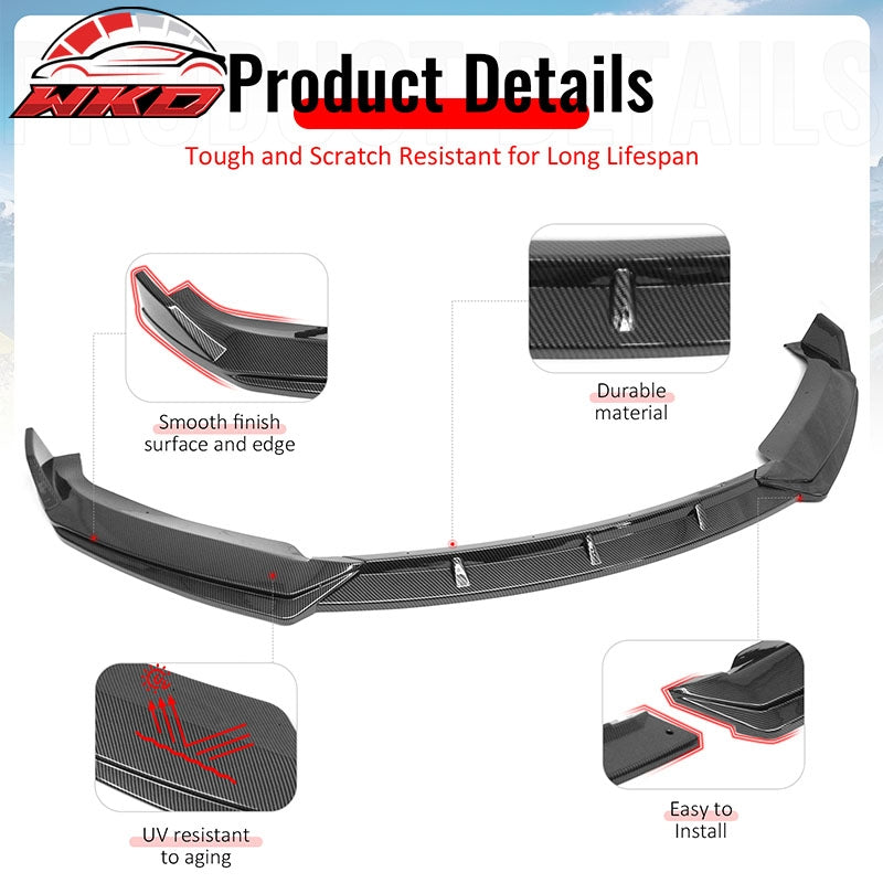 For 16-21 Tesla Model S Front Bumper Lip Splitter Splitter PP Carbon Fiber Print