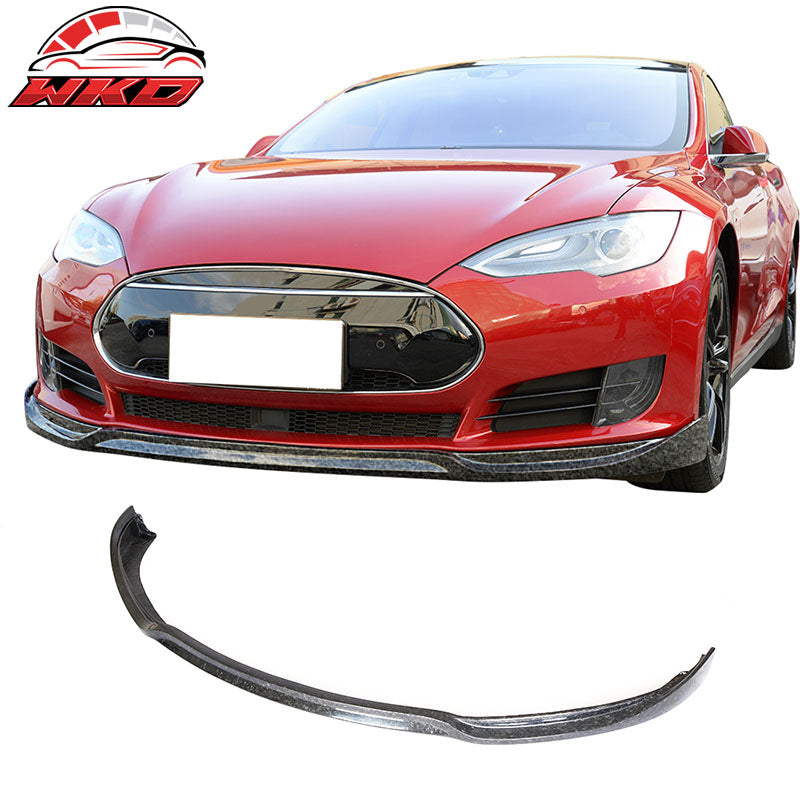 Fits 12-16 Tesla Model S JC Style Front Bumper Lip - Forged Matte Carbon Fiber