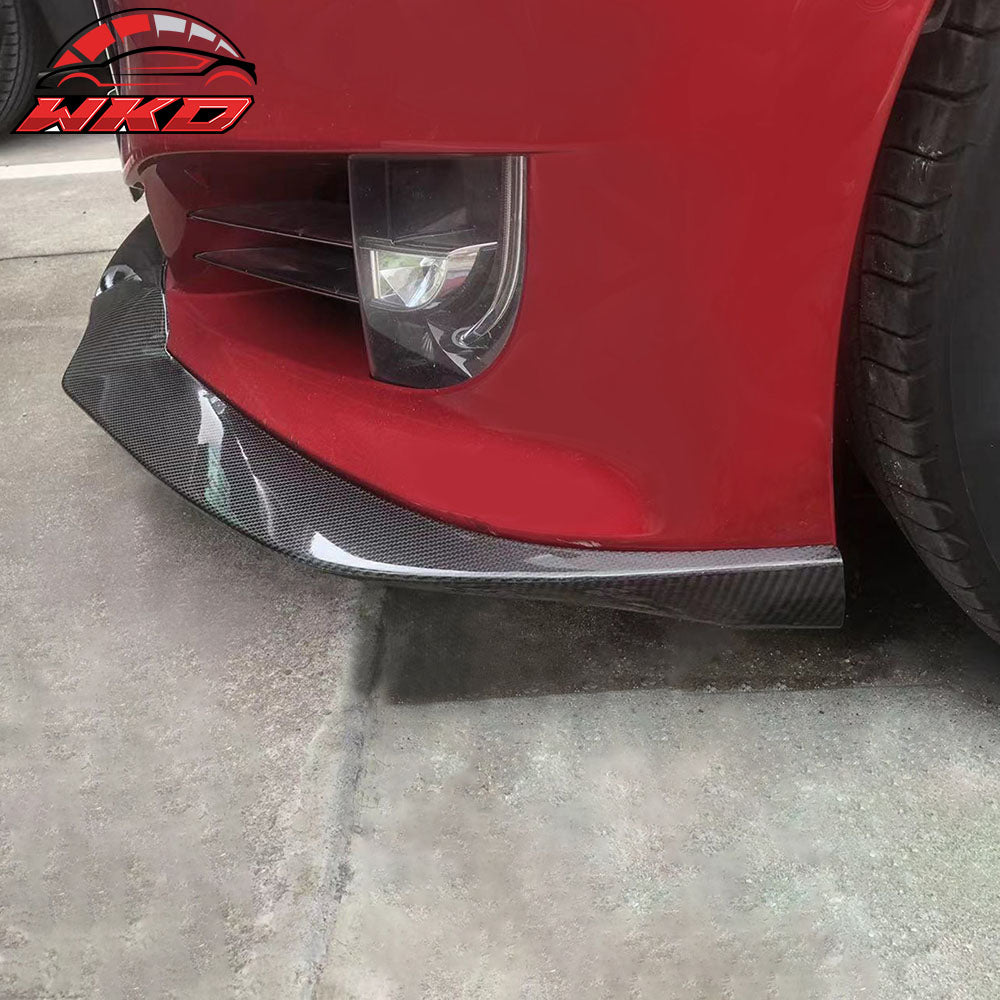 Fits 16-21 Tesla Model S Track Pack Front Bumper Lip Carbon Fiber 3PC Spoiler