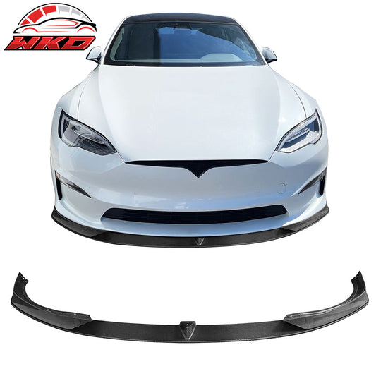 Wholesale 21-25 Tesla Model S V Style Gloss Black Carbon Fiber CF Front Bumper Lip 3PC