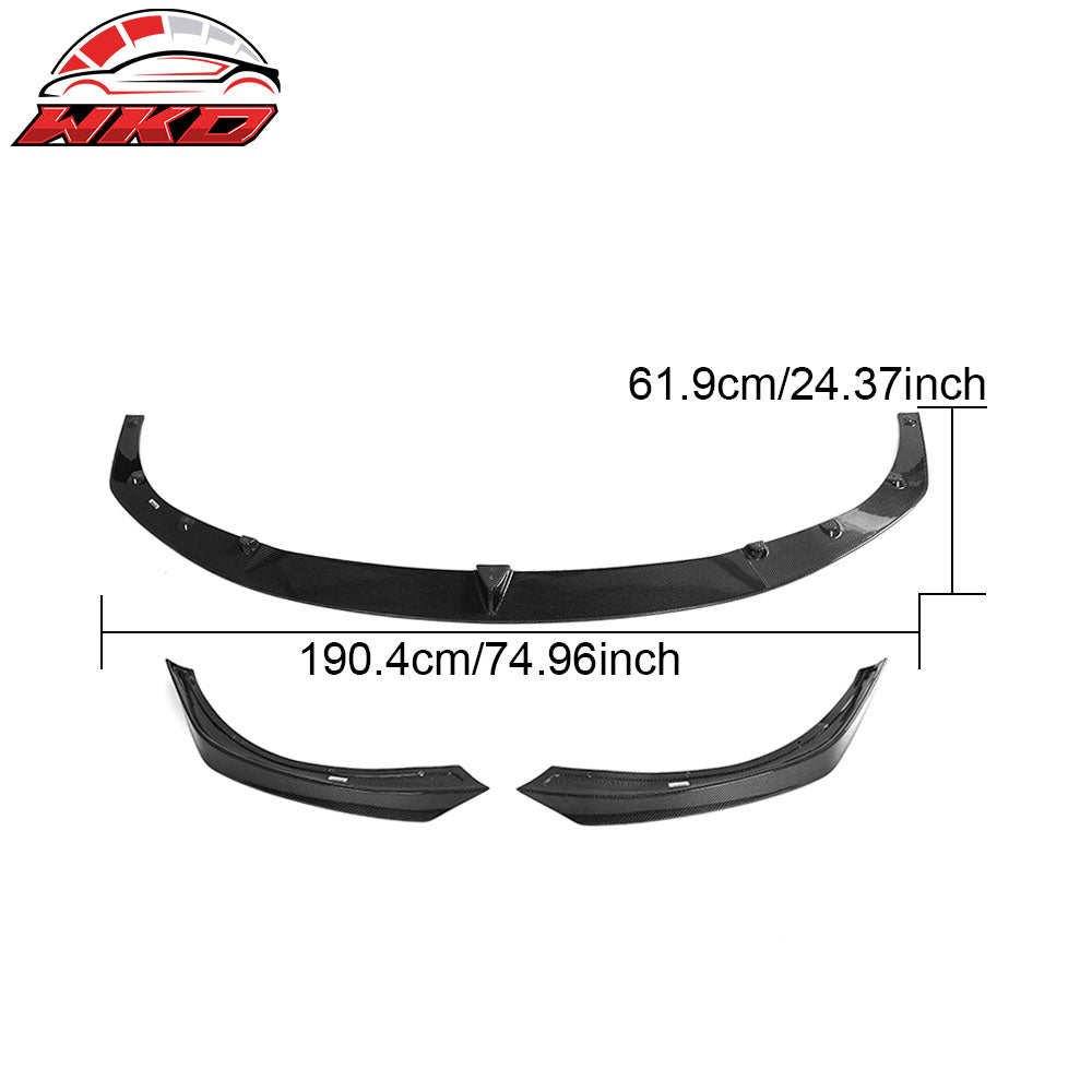 Fit 21-25 Tesla Model S V Style Gloss Black Carbon Fiber CF Front Bumper Lip 3PC