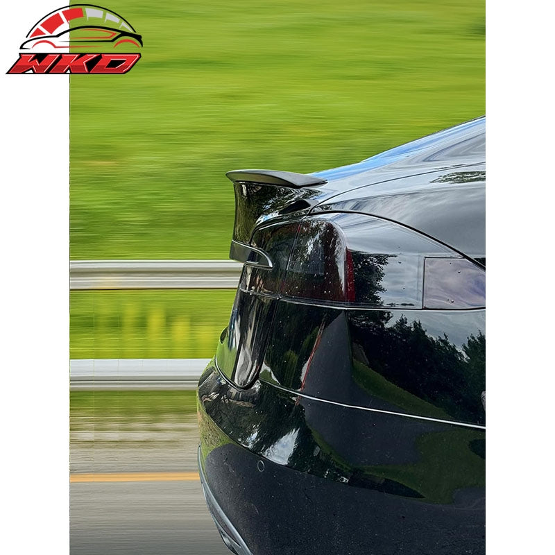 Fits 12-26 Tesla Model S OE Style Rear Trunk Spoiler Wing Unpainted Black ABS