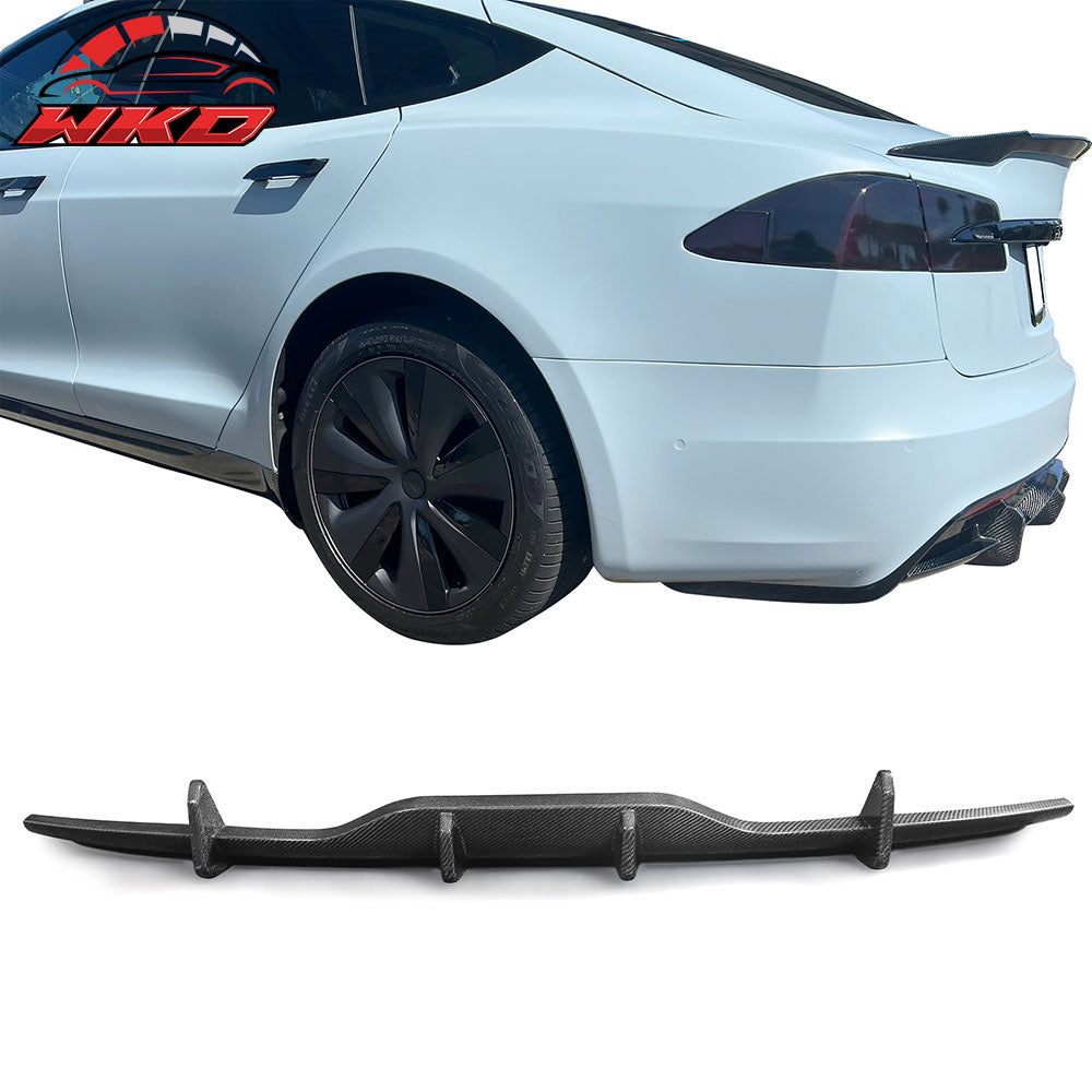 Fits 21-23 Tesla Model S Carbon Fiber V Style Rear Bumper Lip Diffuser Gloss