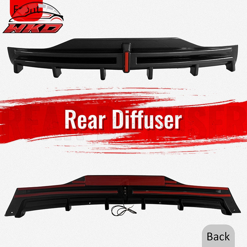 For 16-21 Tesla Model X LED Rear Bumper Diffuser Lip W/ 6-Fin Carbon Fiber Print