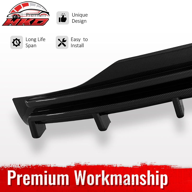 For 16-21 Tesla Model X LED Rear Bumper Diffuser Lip W/ 6-Fin Carbon Fiber Print