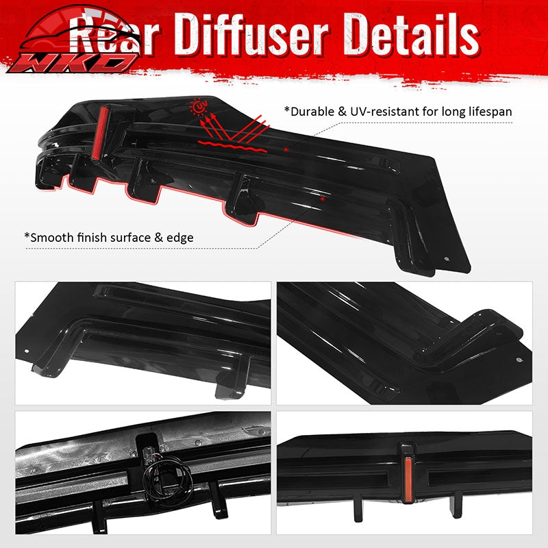Fits 16-21 Tesla Model X LED Rear Bumper Diffuser Lip W/ 6-Fin PP Gloss Black