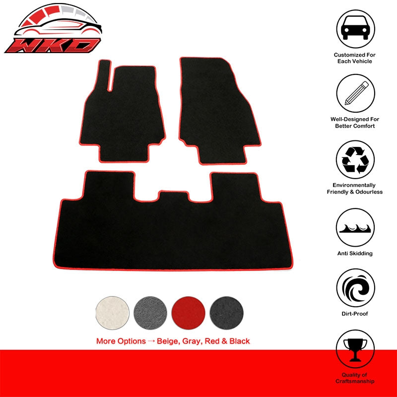 For 20-25 Tesla Model Y Floor Mats Carpet Front Rear Nylon Black W/ Red Border