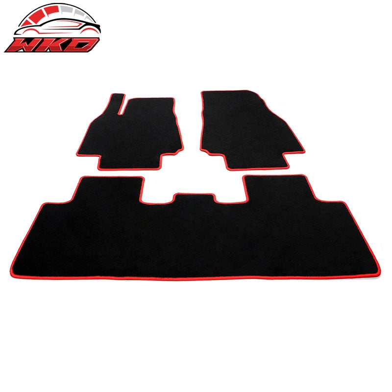 For 20-25 Tesla Model Y Floor Mats Carpet Front Rear Nylon Black W/ Red Border