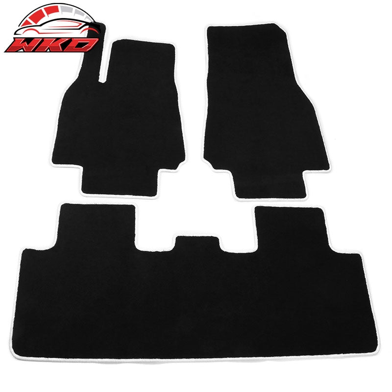 Wholesale 20-25 Tesla Model Y Floor Mats Carpet Front Rear Nylon Black W/ White Border