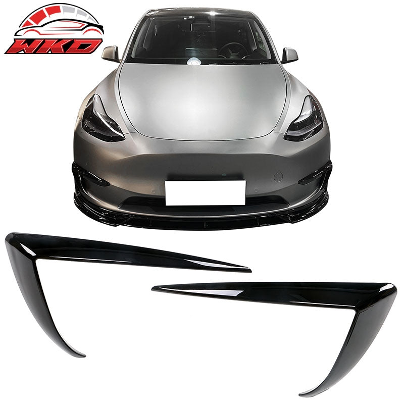 Fits 20-24 Tesla Model Y Gloss Black Fog Light Lamp Trim Eyebrows Cover ABS Pair