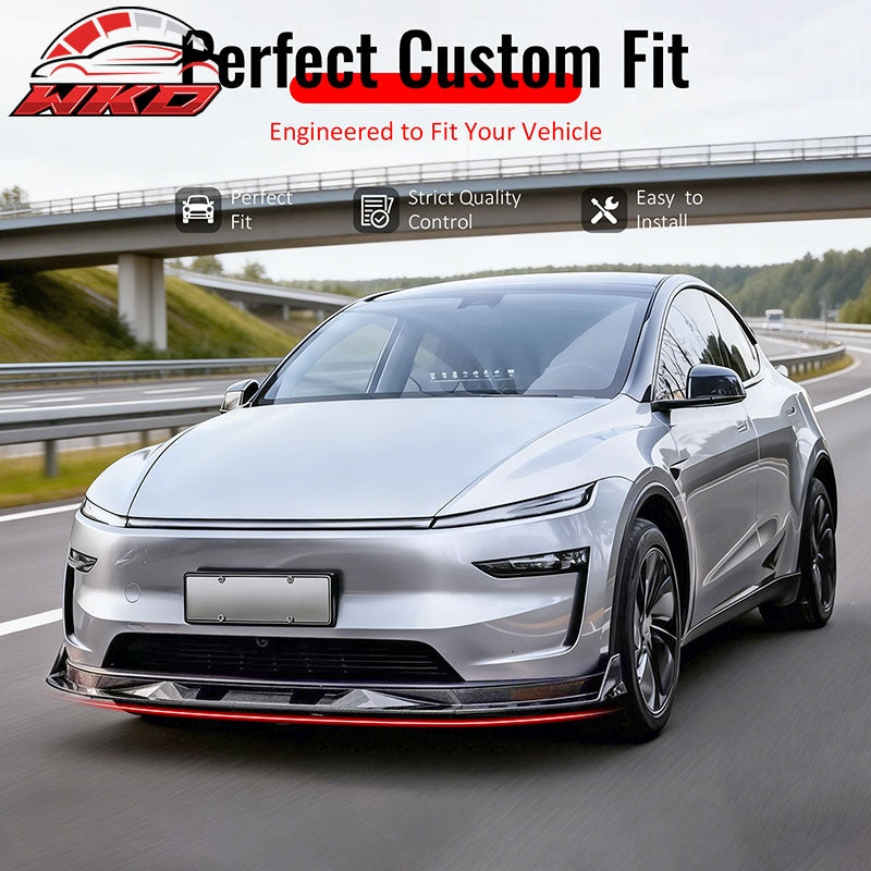 Wholesale 25-26 Tesla Model Y Front Bumper Lip Carbon Fiber Print 3PC ABS V2 Spoiler - Wikond Auto