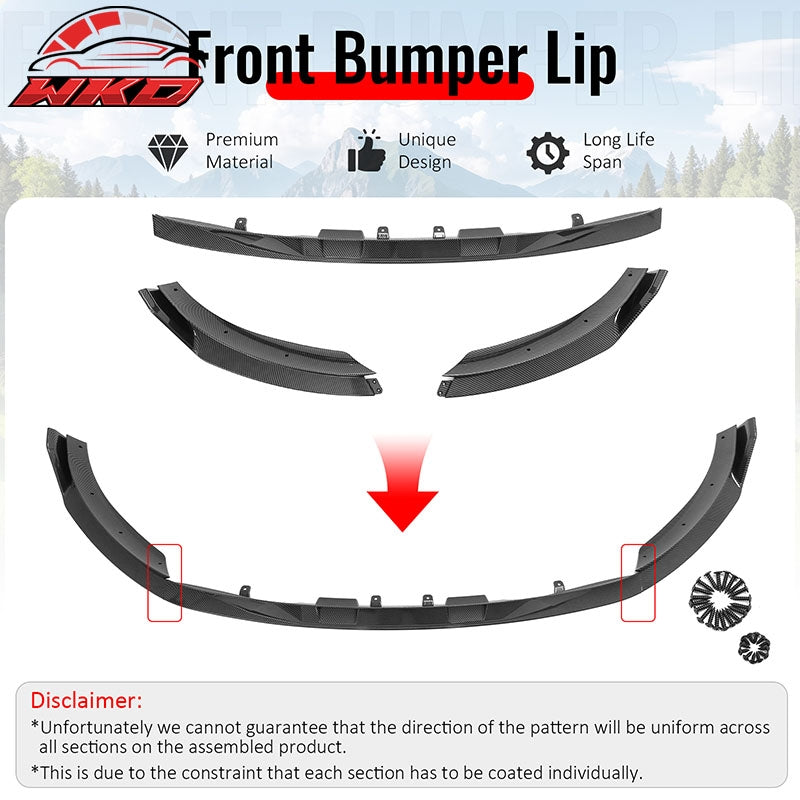 Wholesale 25-26 Tesla Model Y Front Bumper Lip Carbon Fiber Print 3PC ABS V2 Spoiler - Wikond Auto