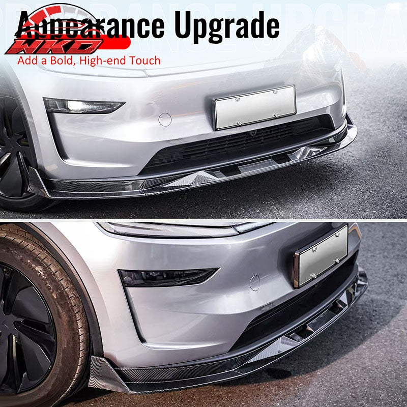 Wholesale 25-26 Tesla Model Y Front Bumper Lip Carbon Fiber Print 3PC ABS V2 Spoiler - Wikond Auto