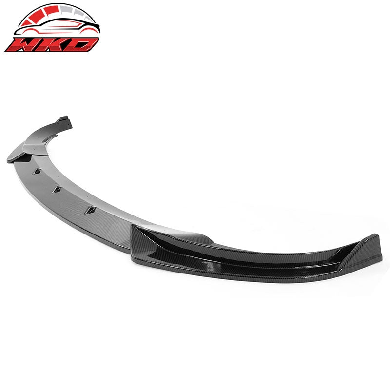 Fits 20-25 Tesla Model Y Front Bumper Lip Spoiler Carbon Fiber Print PP 3PC