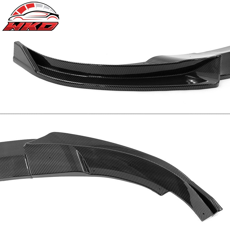 Fits 20-25 Tesla Model Y Front Bumper Lip Spoiler Carbon Fiber Print PP 3PC