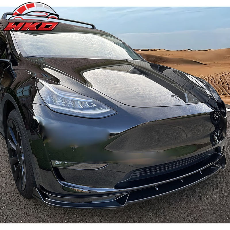 Fits 20-25 Tesla Model Y Gloss Black Front Bumper Lip Spoiler IKON Style PP 3PCS