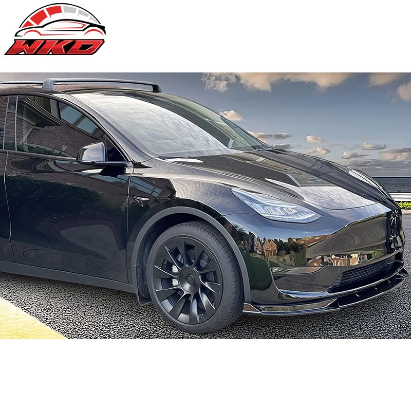 Fits 20-25 Tesla Model Y Gloss Black Front Bumper Lip Spoiler IKON Style PP 3PCS