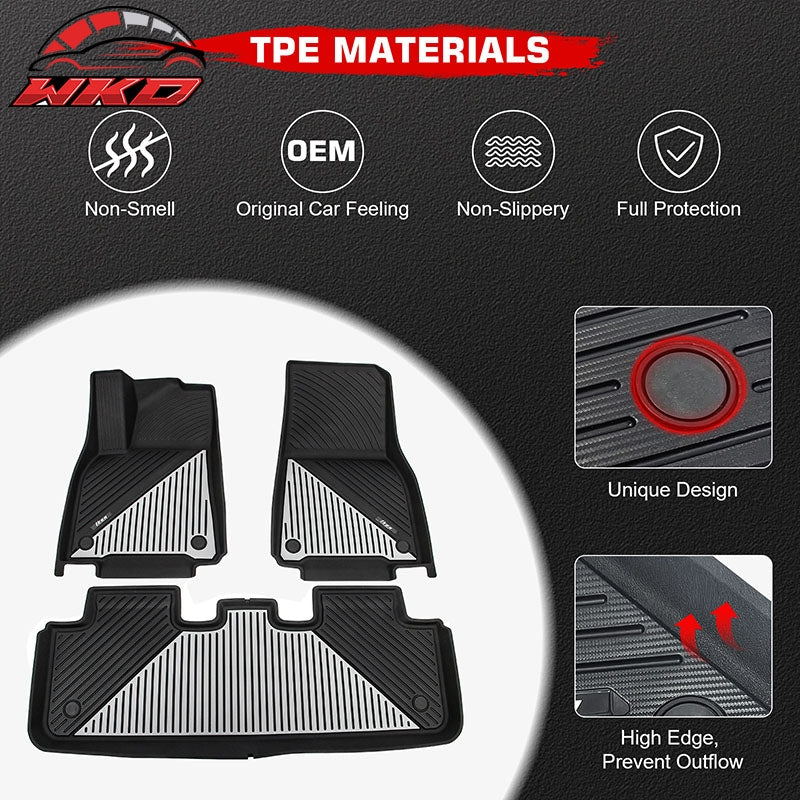 Fits 20-25 Tesla Model Y Heavy Duty Floor Mats Carpet Liners Black Gray 3PCS TPE