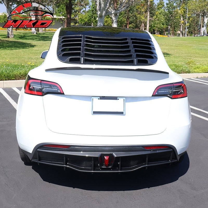 Fits 20-25 Tesla Model Y IKON Carbon Fiber Print Rear Bumper Lip Diffuser W/ LED