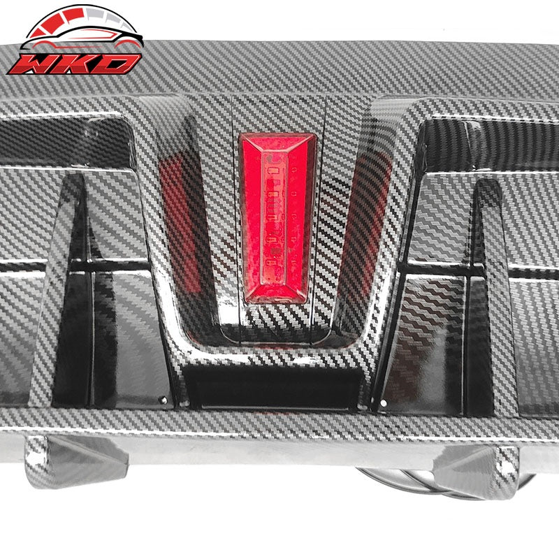 Fits 20-25 Tesla Model Y IKON Carbon Fiber Print Rear Bumper Lip Diffuser W/ LED