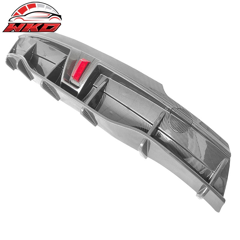 Fits 20-25 Tesla Model Y IKON Carbon Fiber Print Rear Bumper Lip Diffuser W/ LED