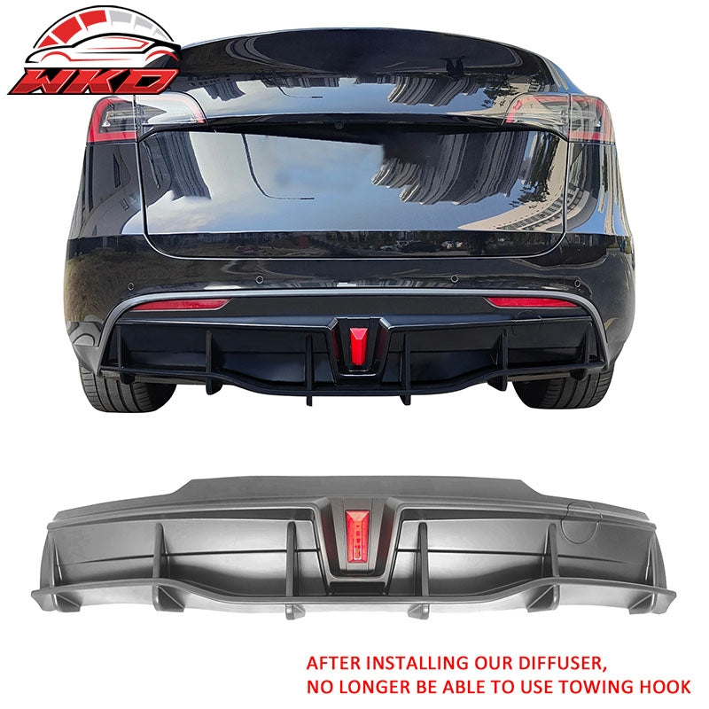 Fits 20-25 Tesla Model Y IKON Style Matte Black Rear Bumper Lip Diffuser W/ LED