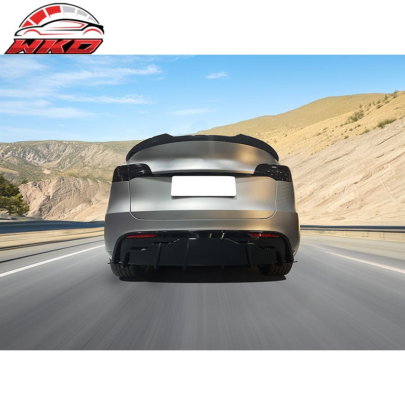 Fits 20-25 Tesla Model Y Gloss Black Rear Bumper Lip Diffuser Shark Fin Splitter